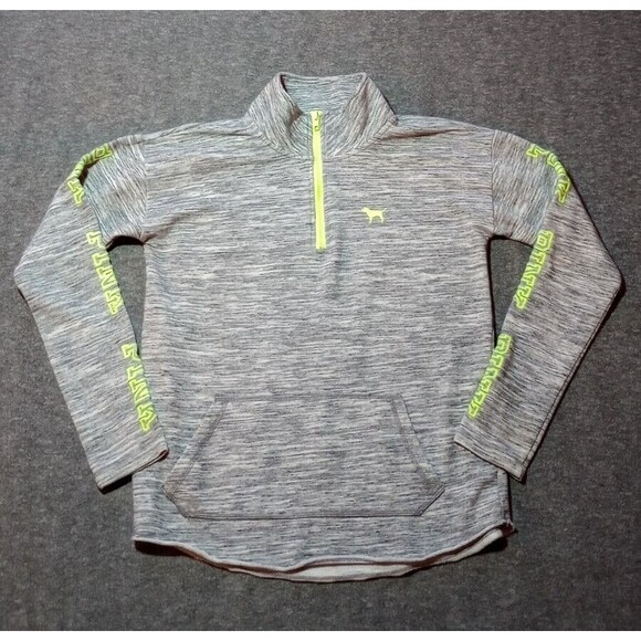 Victoria Secret PINK Sweatshirt Womens Small 1/4 Zip Neon Pullover Raw Hem DIY* - Picture 1 of 16